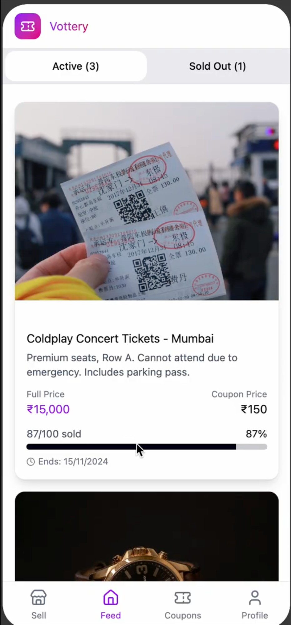 Vottery feed — active listings